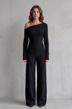Asymmetric Neckline Knit Lounge Set