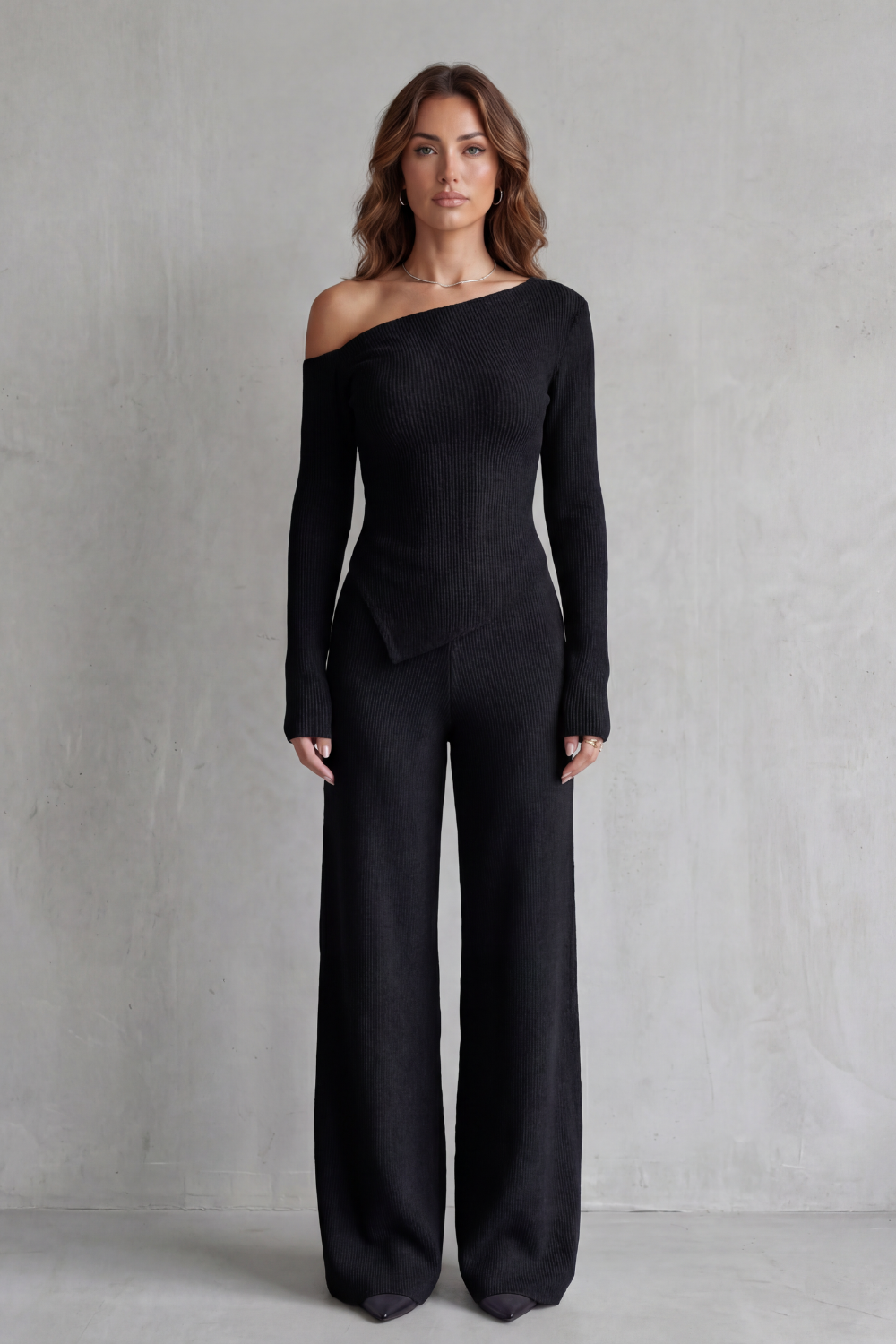 Asymmetric Neckline Knit Lounge Set