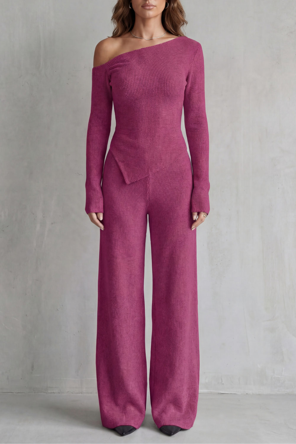 Asymmetric Neckline Knit Lounge Set