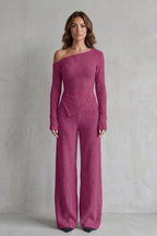 Asymmetric Neckline Knit Lounge Set