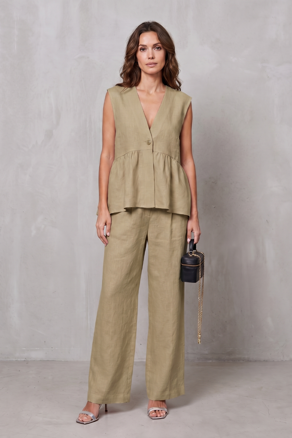 Soft Peplum Elegance Two-piece Trouser Set