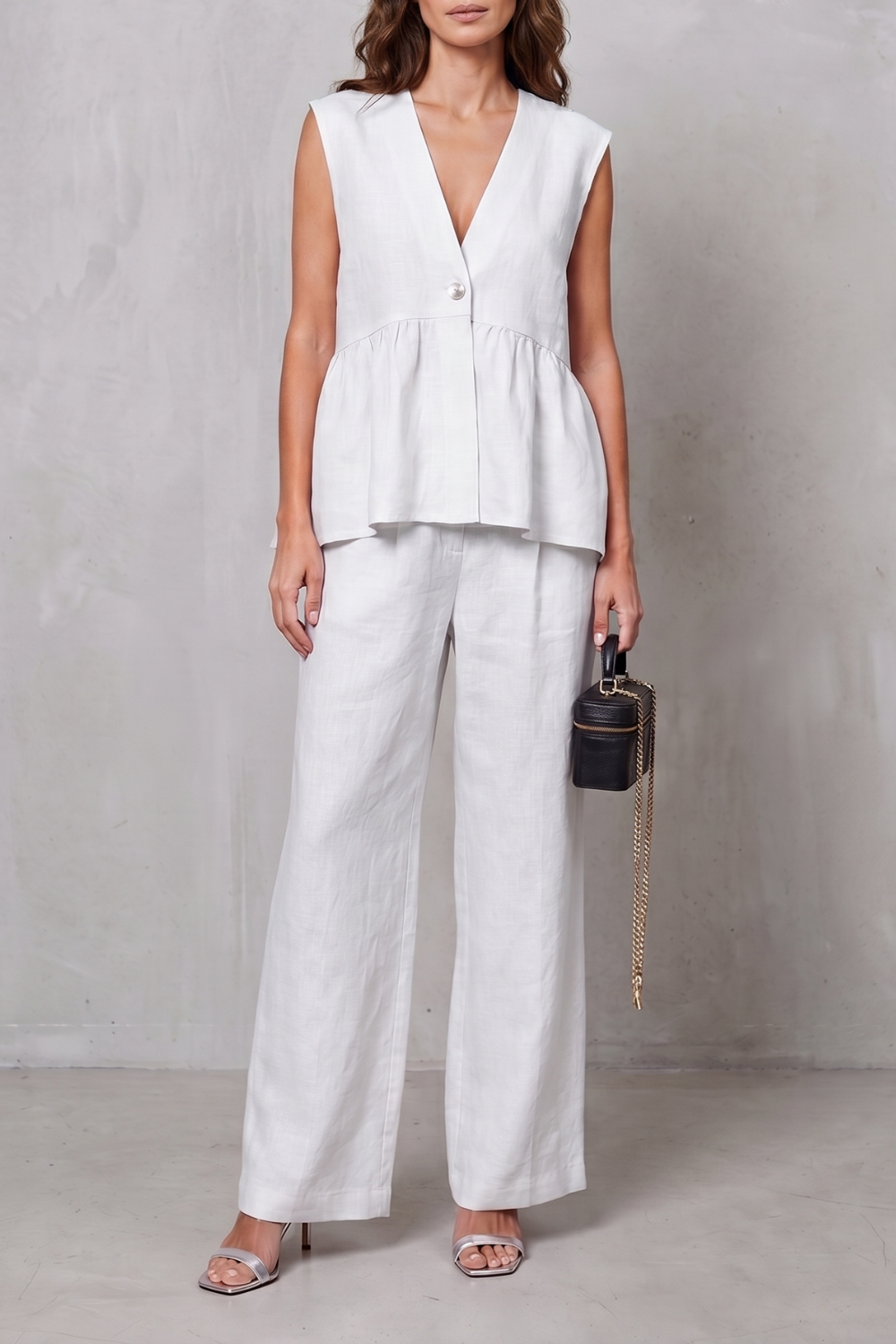 Soft Peplum Elegance Two-piece Trouser Set