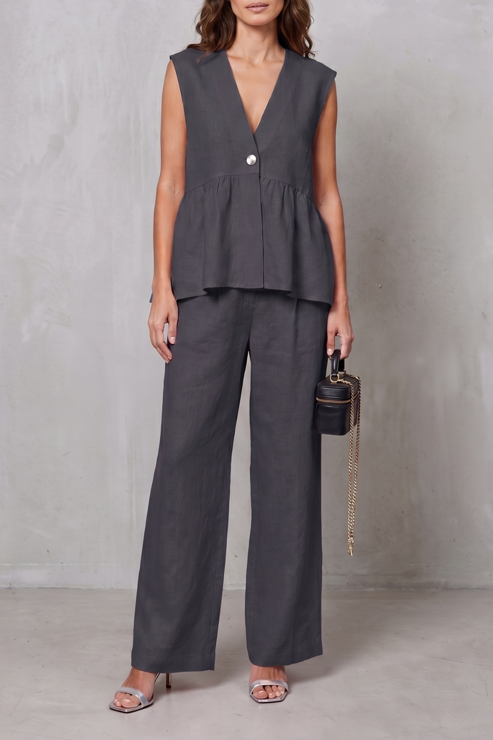 Soft Peplum Elegance Two-piece Trouser Set
