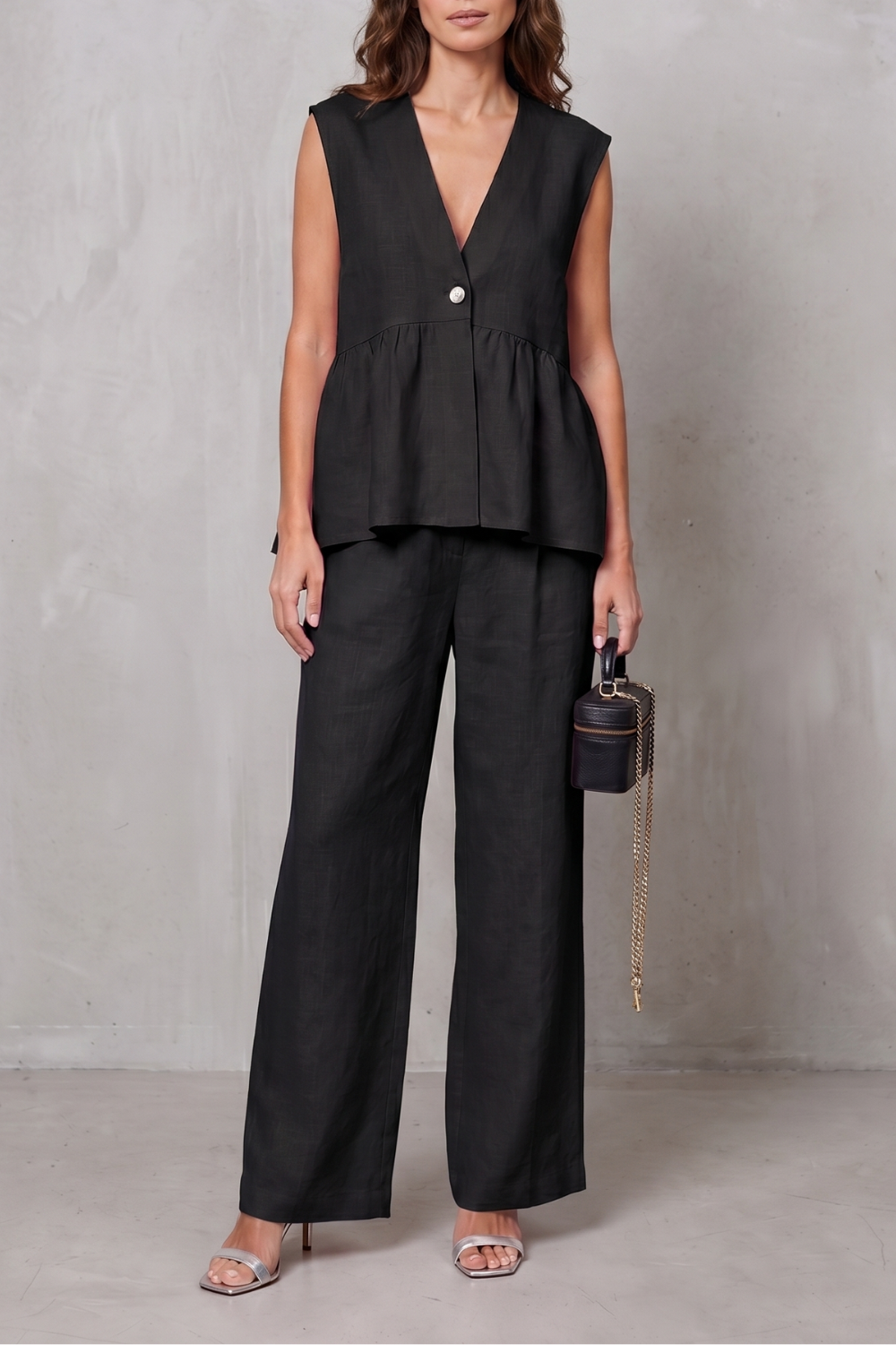 Soft Peplum Elegance Two-piece Trouser Set