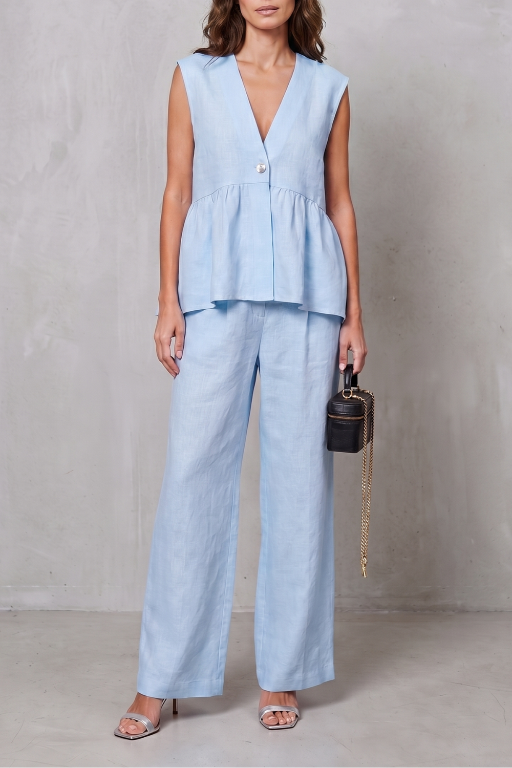 Soft Peplum Elegance Two-piece Trouser Set