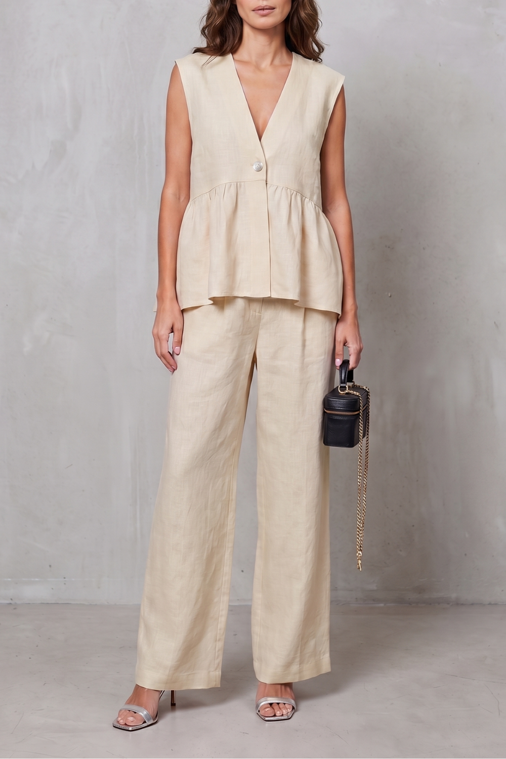 Soft Peplum Elegance Two-piece Trouser Set