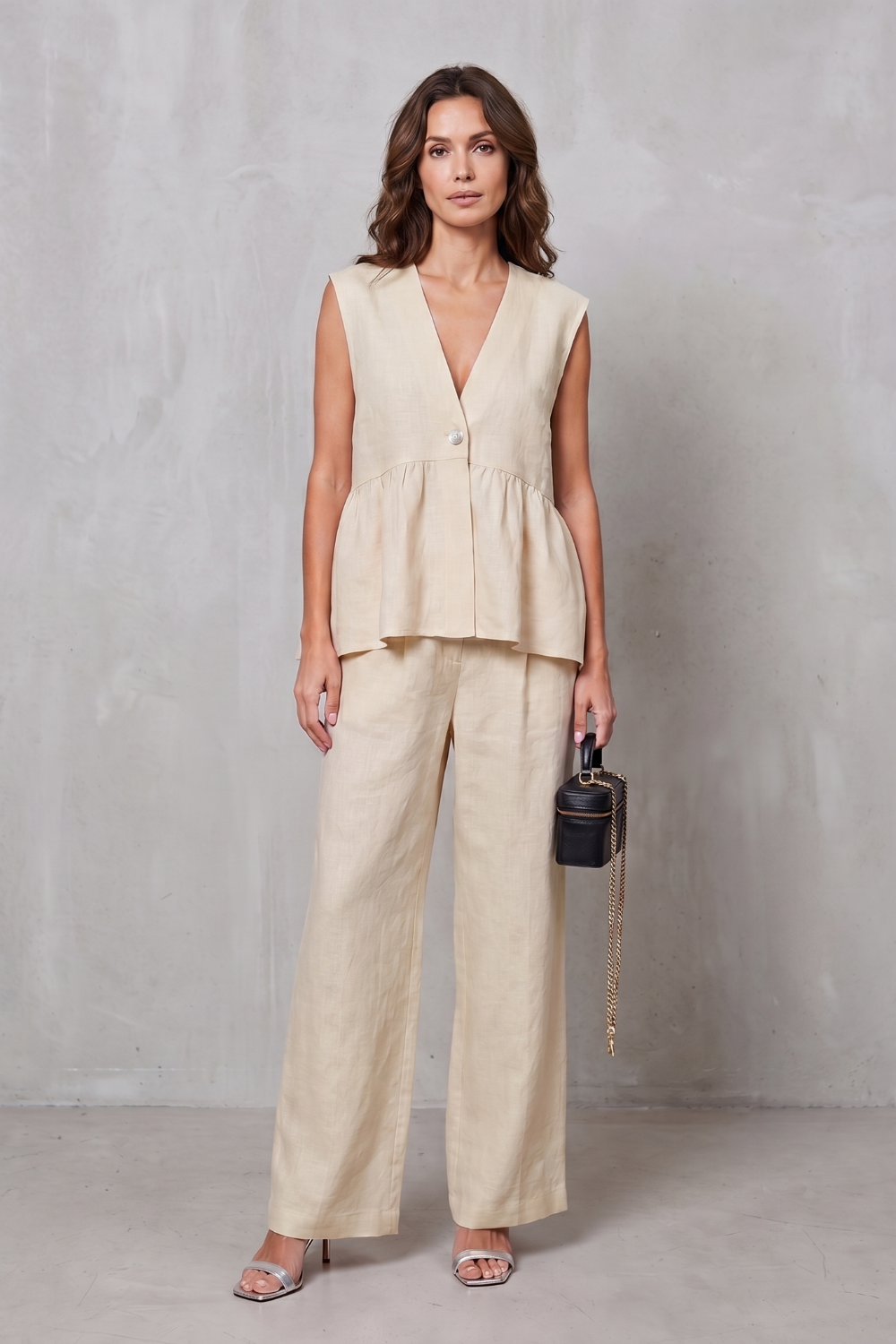 Soft Peplum Elegance Two-piece Trouser Set