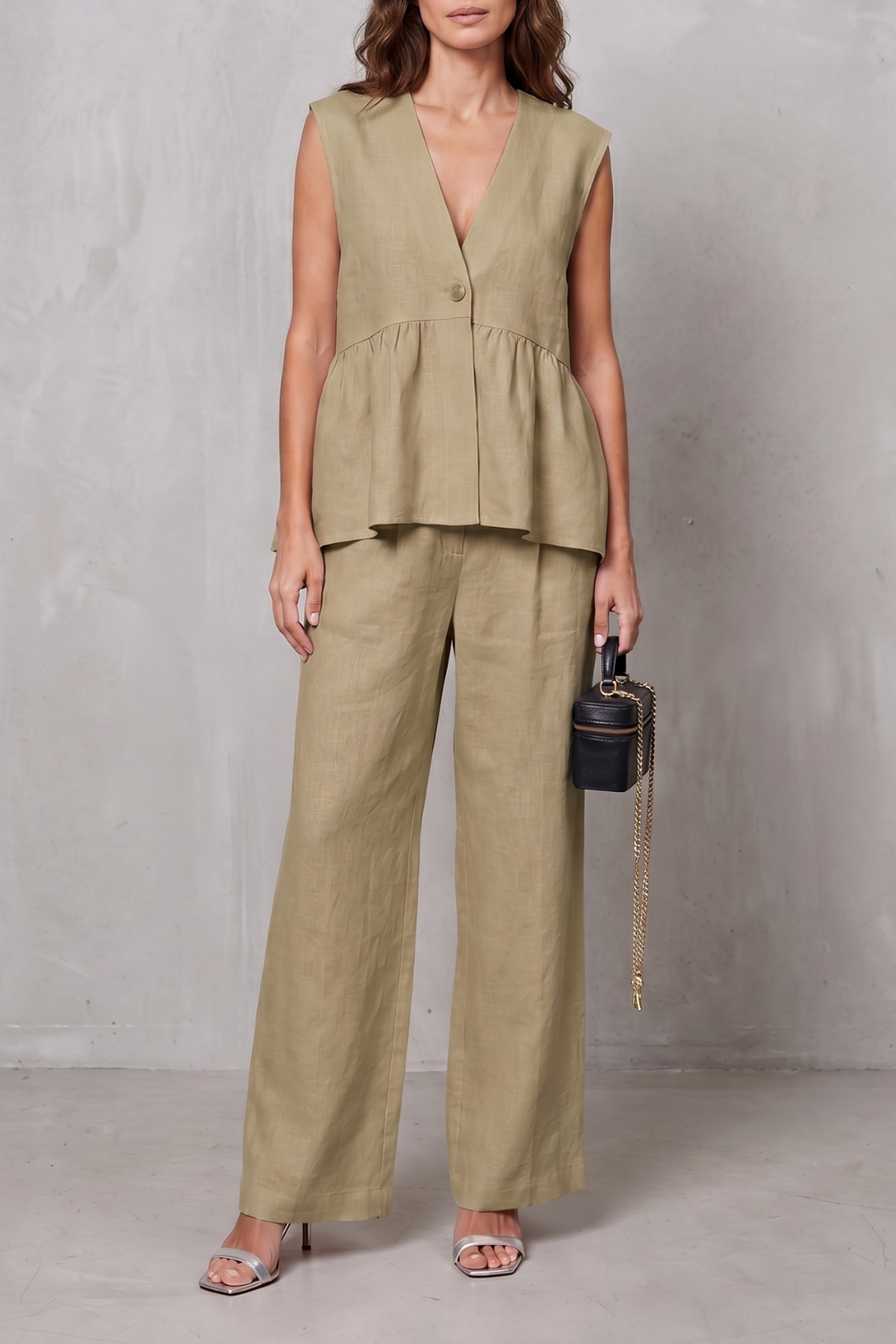 Soft Peplum Elegance Two-piece Trouser Set