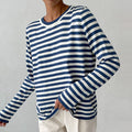 Women's Striped Knit Sweater Long Sleeve Crew Neck Pullover - Blue