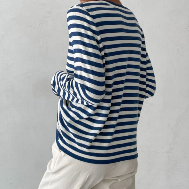 Women's Striped Knit Sweater Long Sleeve Crew Neck Pullover