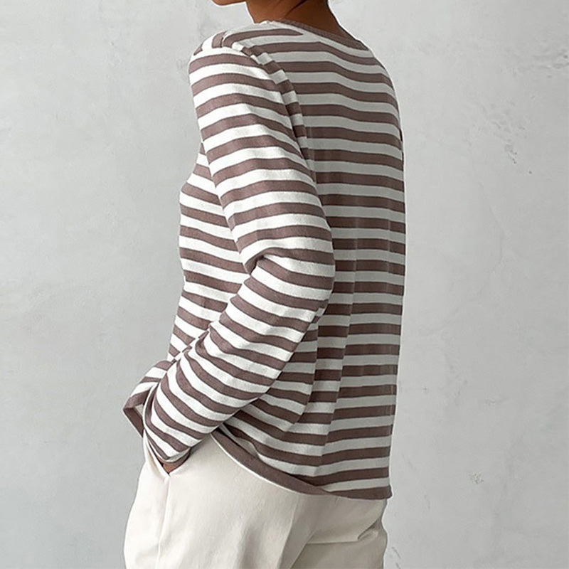Women's Striped Knit Sweater Long Sleeve Crew Neck Pullover