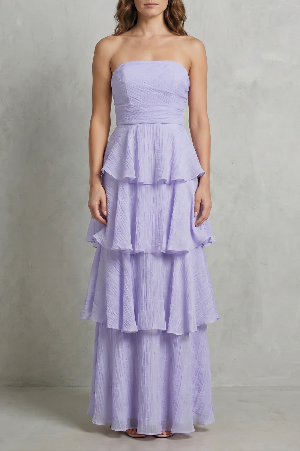 Soft Cascading Layers Strapless Tiered Maxi Dress