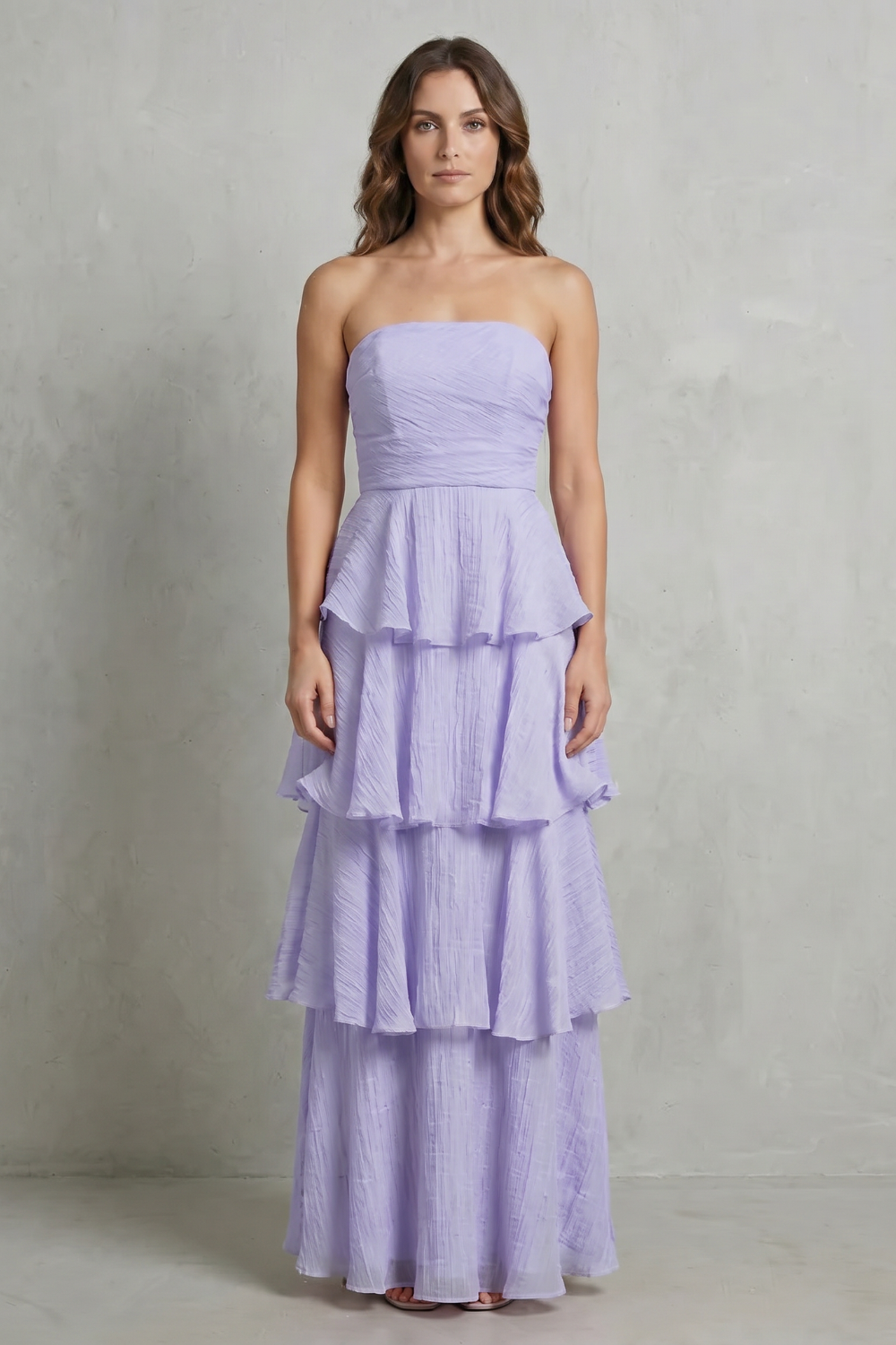 Soft Cascading Layers Strapless Tiered Maxi Dress