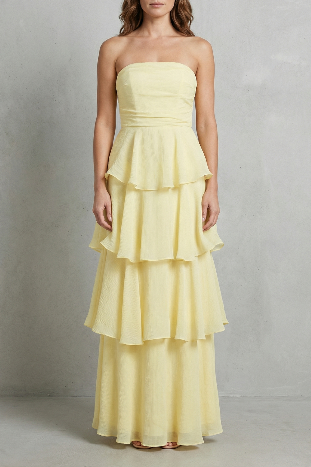 Soft Cascading Layers Strapless Tiered Maxi Dress