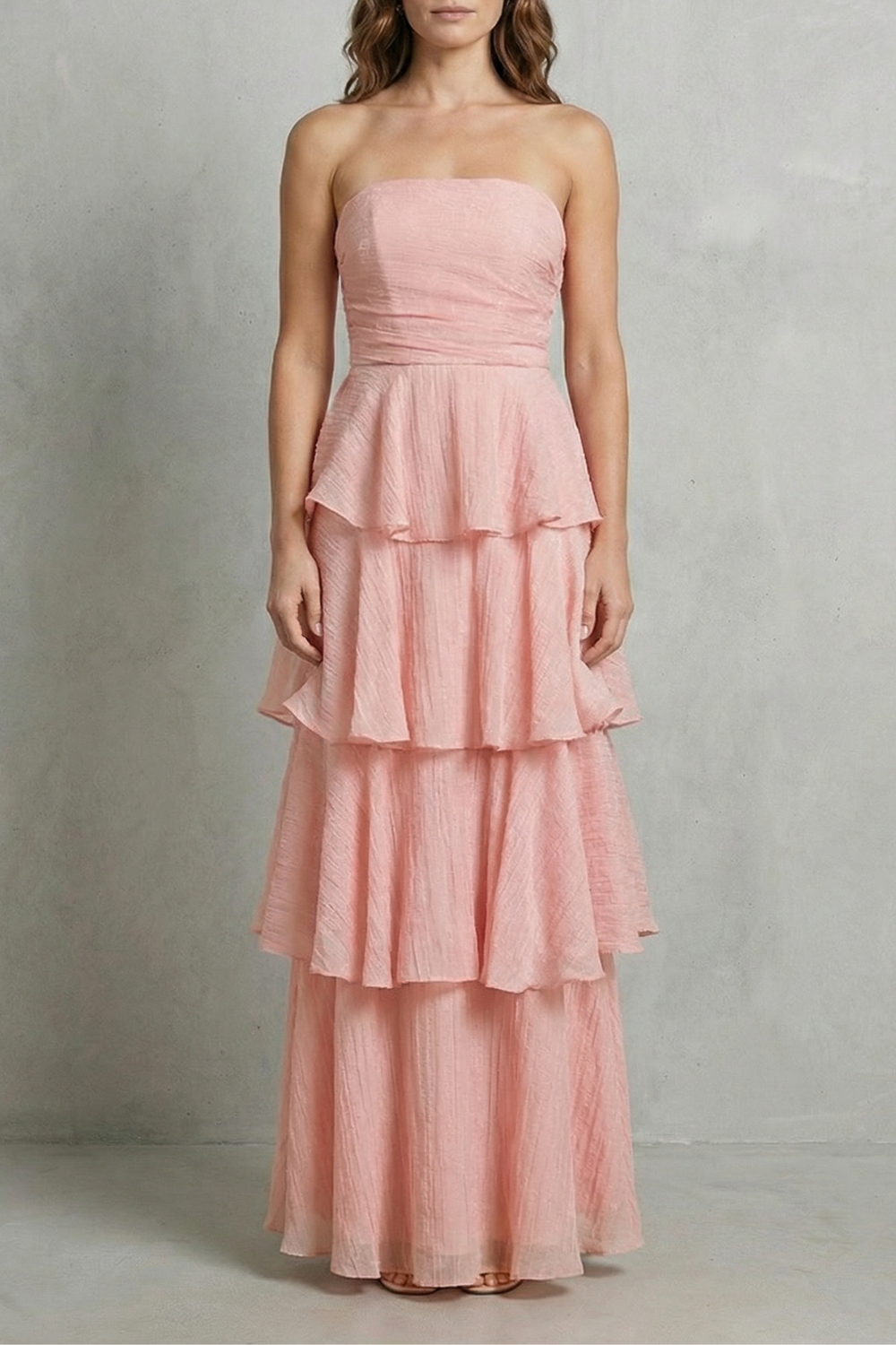 Soft Cascading Layers Strapless Tiered Maxi Dress