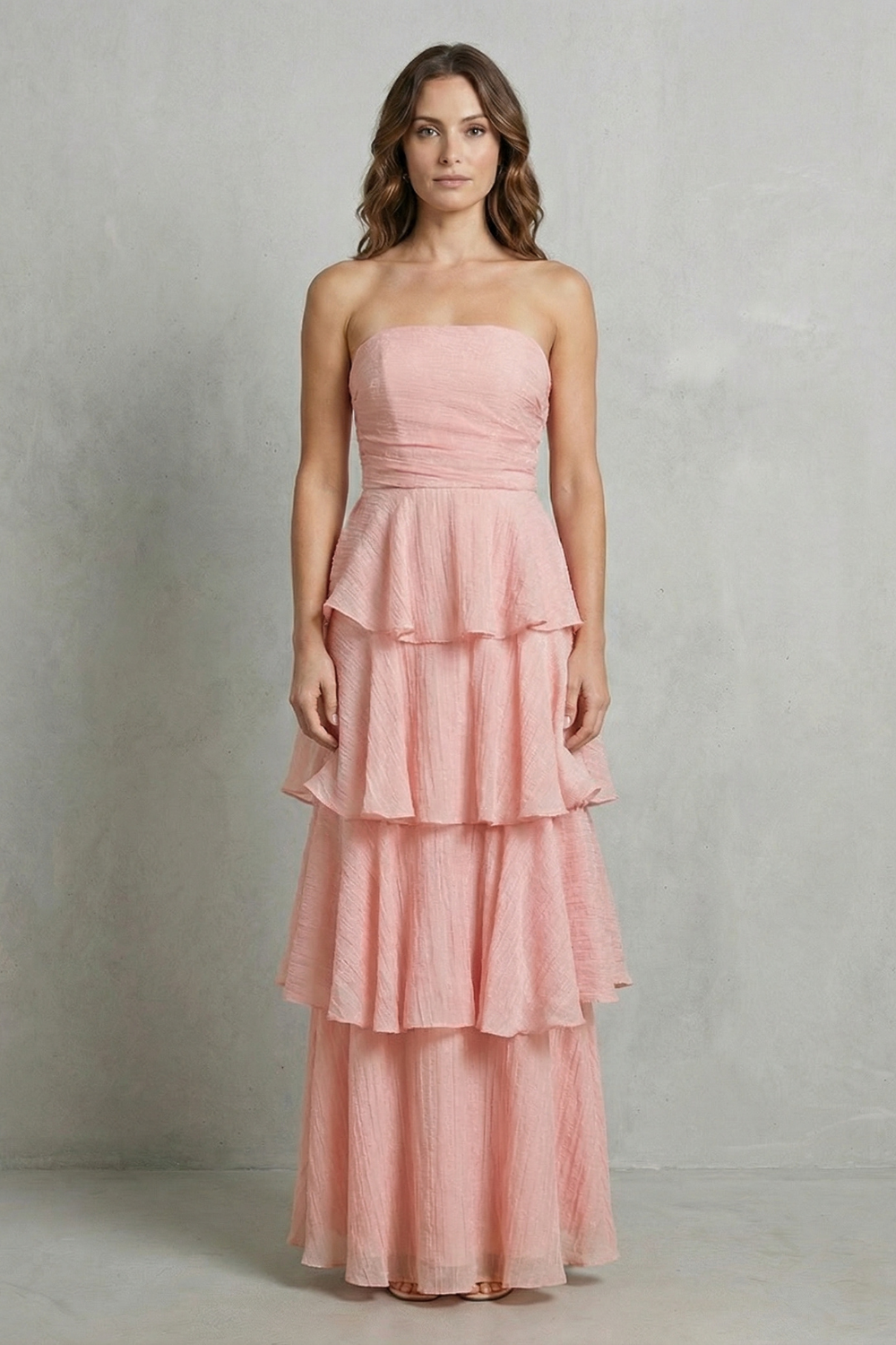 Soft Cascading Layers Strapless Tiered Maxi Dress
