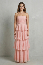 Soft Cascading Layers Strapless Tiered Maxi Dress