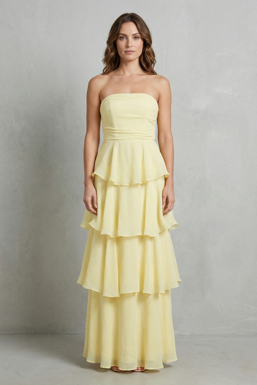 Soft Cascading Layers Strapless Tiered Maxi Dress