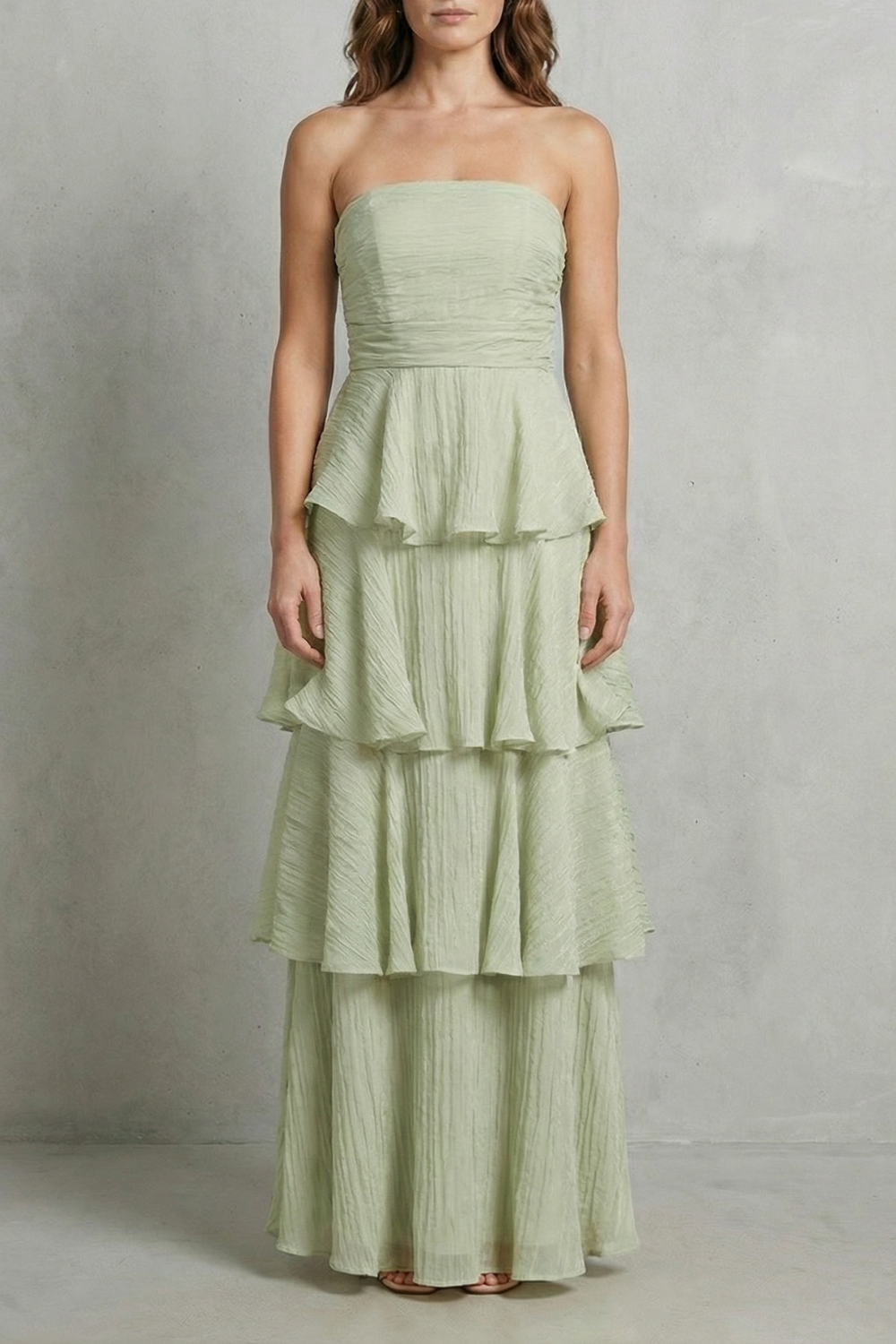 Soft Cascading Layers Strapless Tiered Maxi Dress