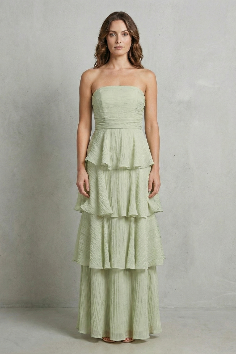 Soft Cascading Layers Strapless Tiered Maxi Dress
