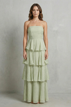 Soft Cascading Layers Strapless Tiered Maxi Dress