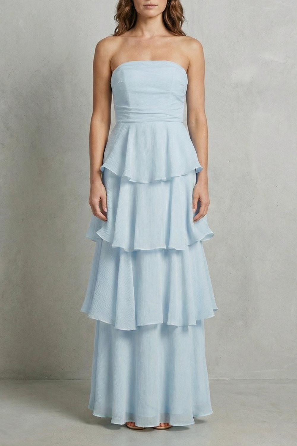 Soft Cascading Layers Strapless Tiered Maxi Dress