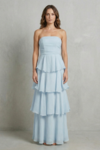 Soft Cascading Layers Strapless Tiered Maxi Dress