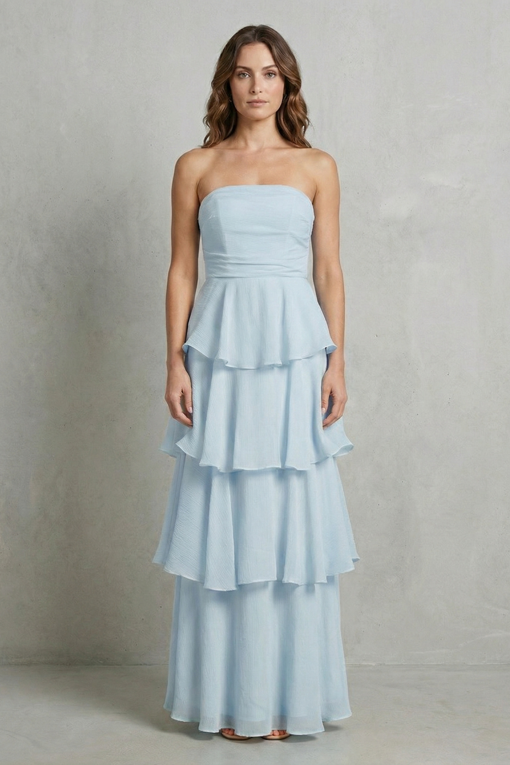 Soft Cascading Layers Strapless Tiered Maxi Dress