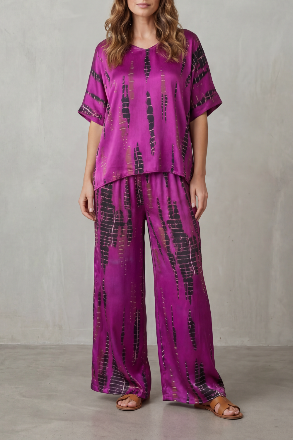 Abstract Print Detail Wide-Leg Lounge Set