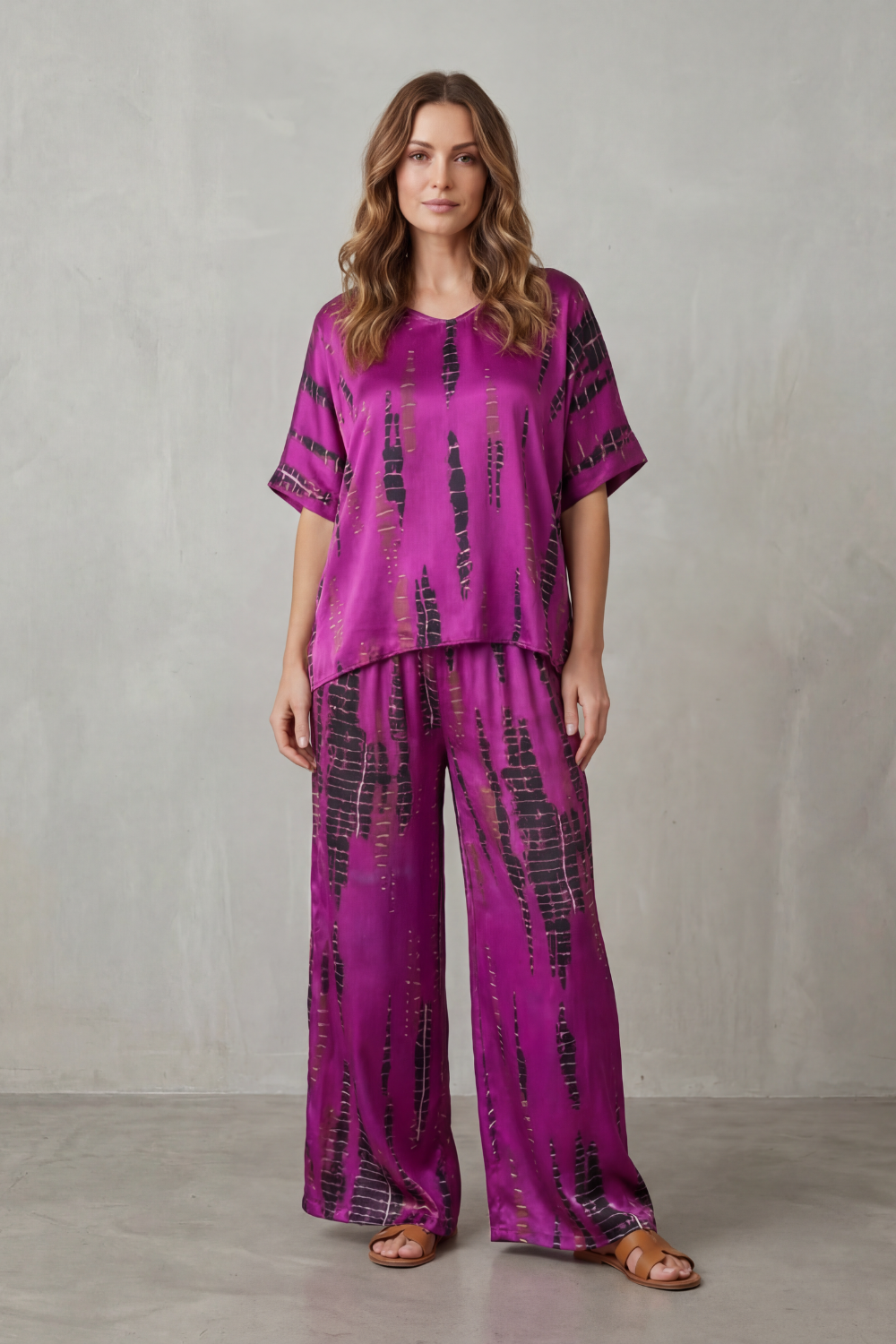 Abstract Print Detail Wide-Leg Lounge Set