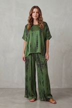 Abstract Print Detail Wide-Leg Lounge Set