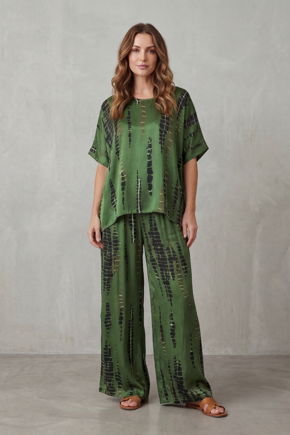Abstract Print Detail Wide-Leg Lounge Set