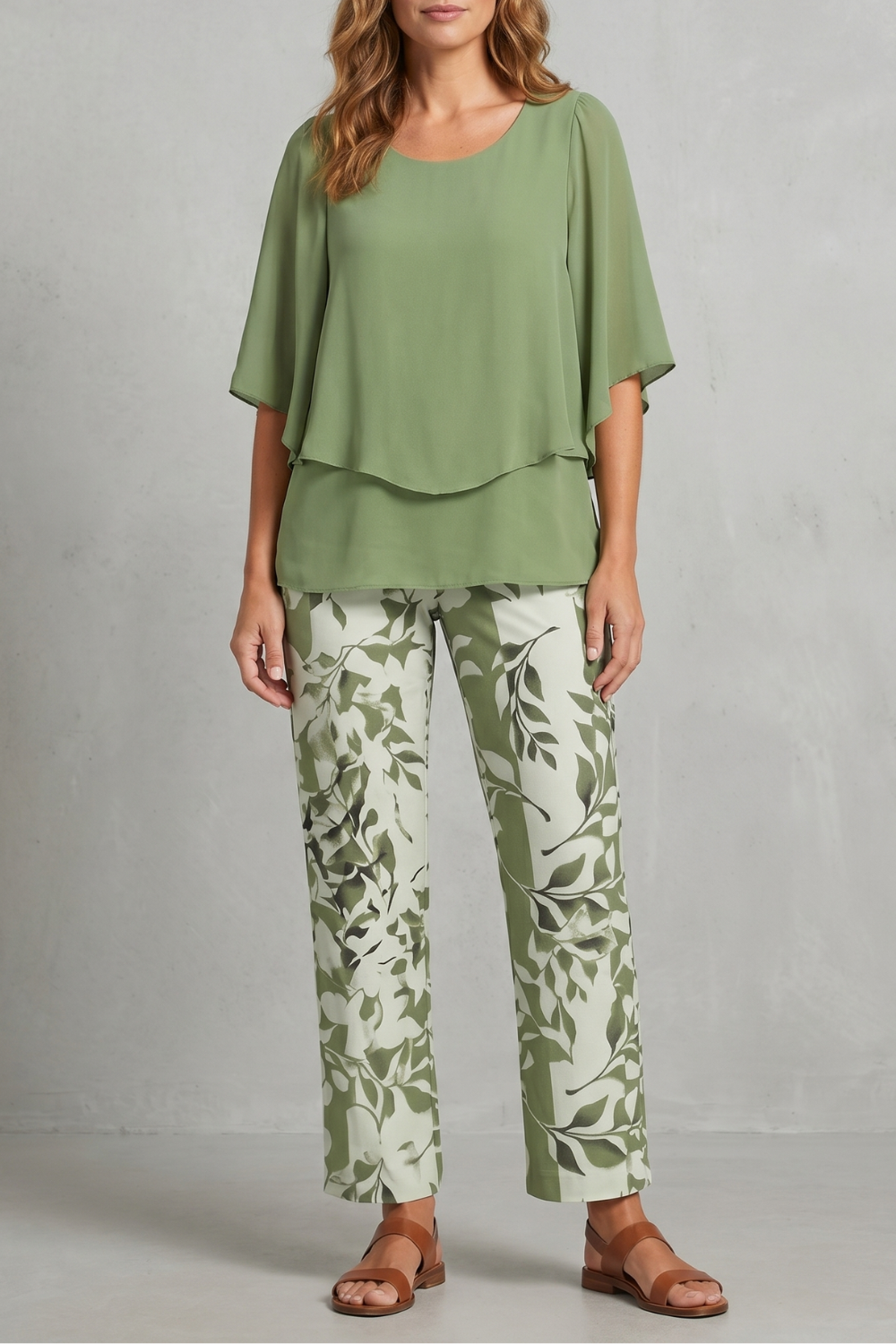 Botanical Print Elegance Two-piece Trouser Set