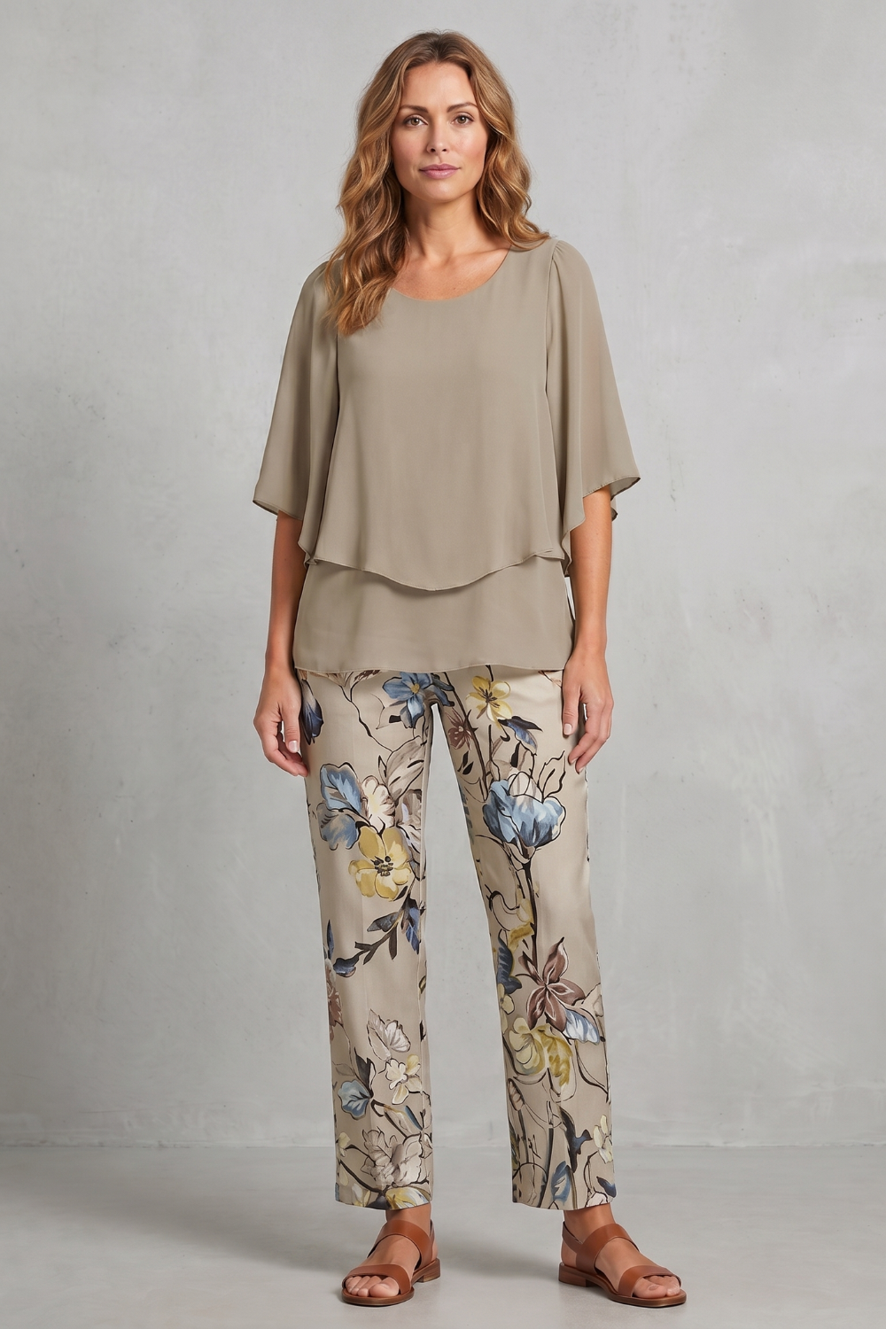 Botanical Print Elegance Two-piece Trouser Set
