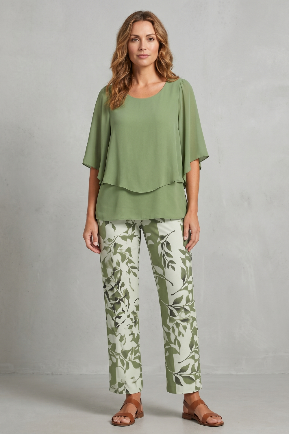 Botanical Print Elegance Two-piece Trouser Set