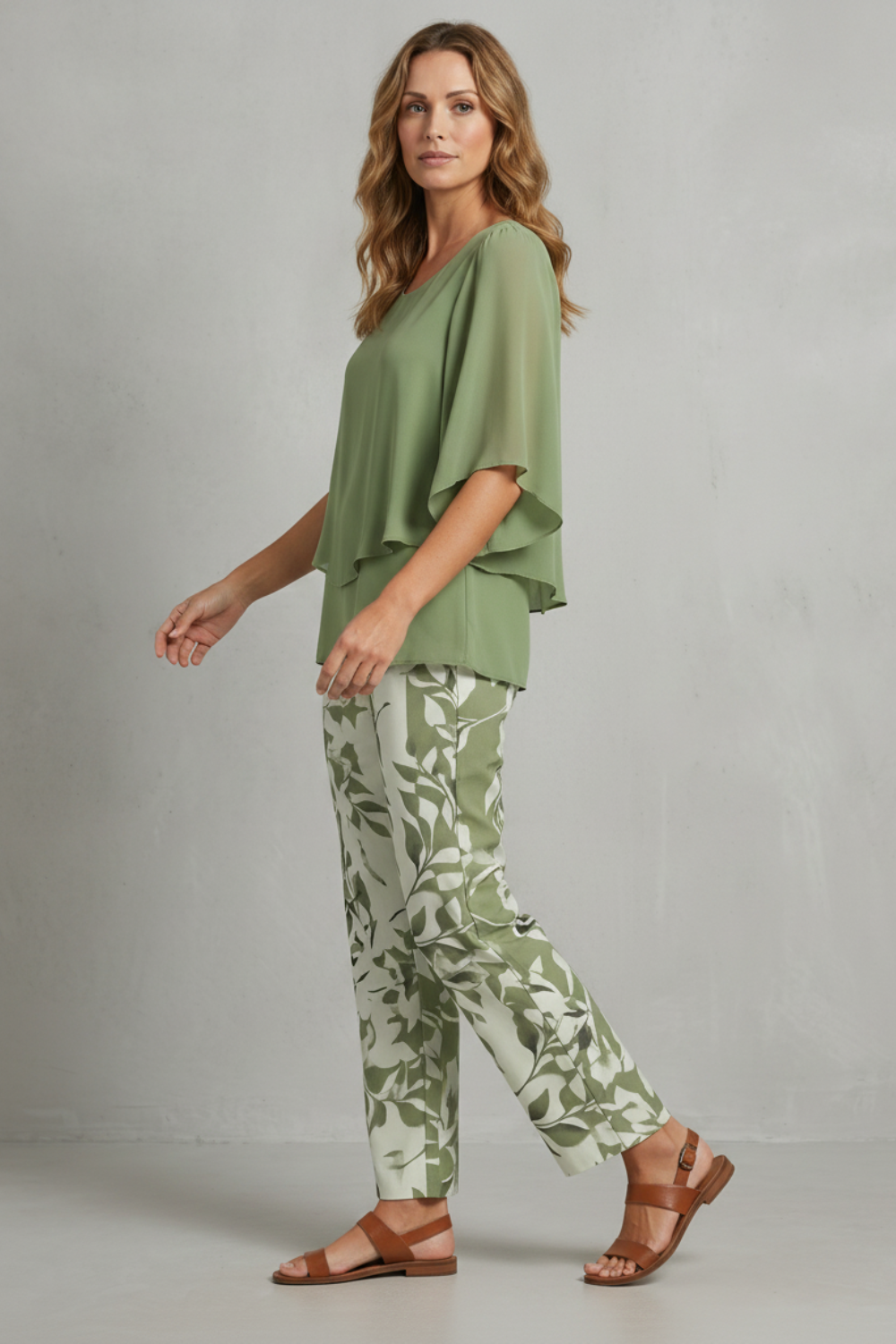 Botanical Print Elegance Two-piece Trouser Set