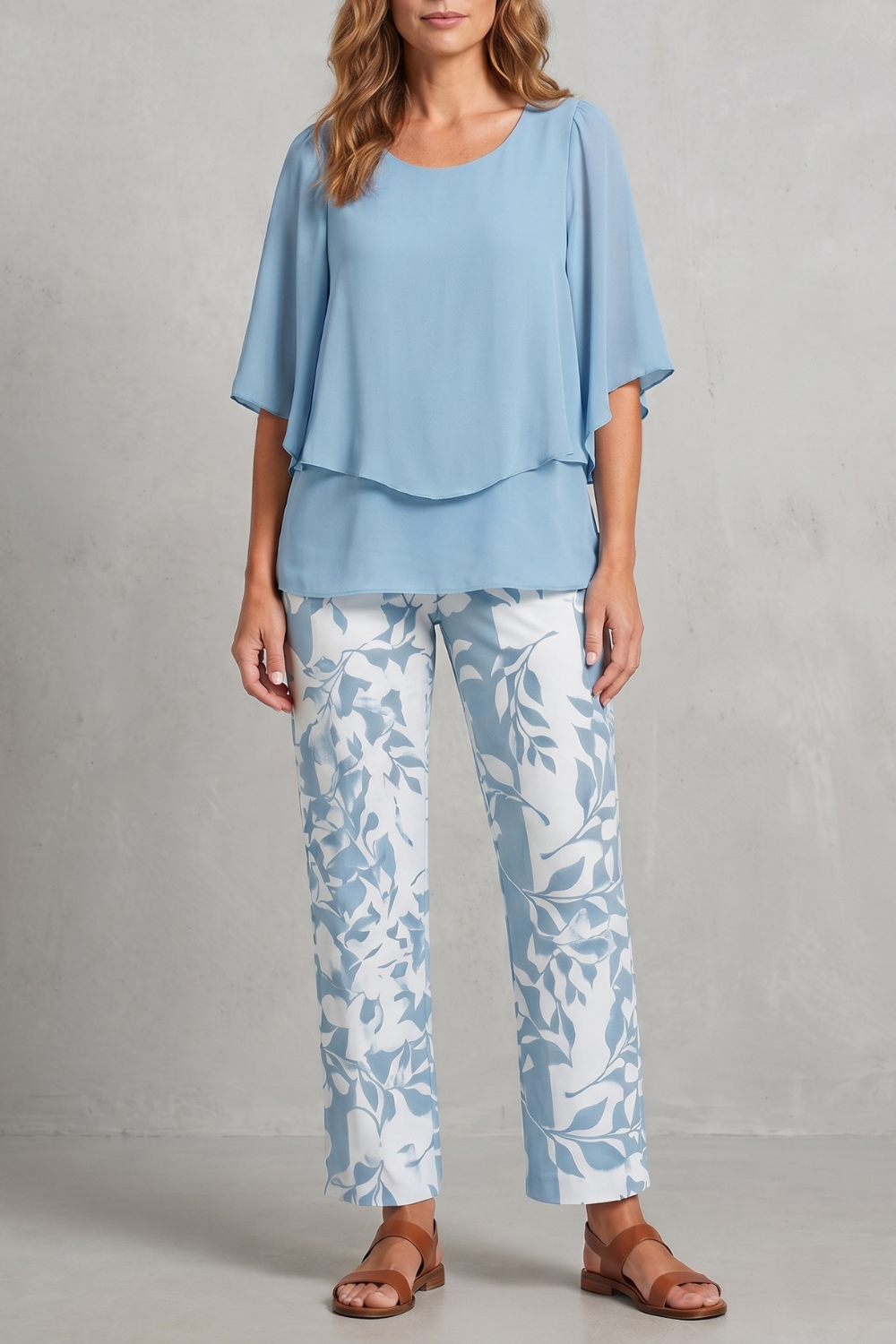 Botanical Print Elegance Two-piece Trouser Set
