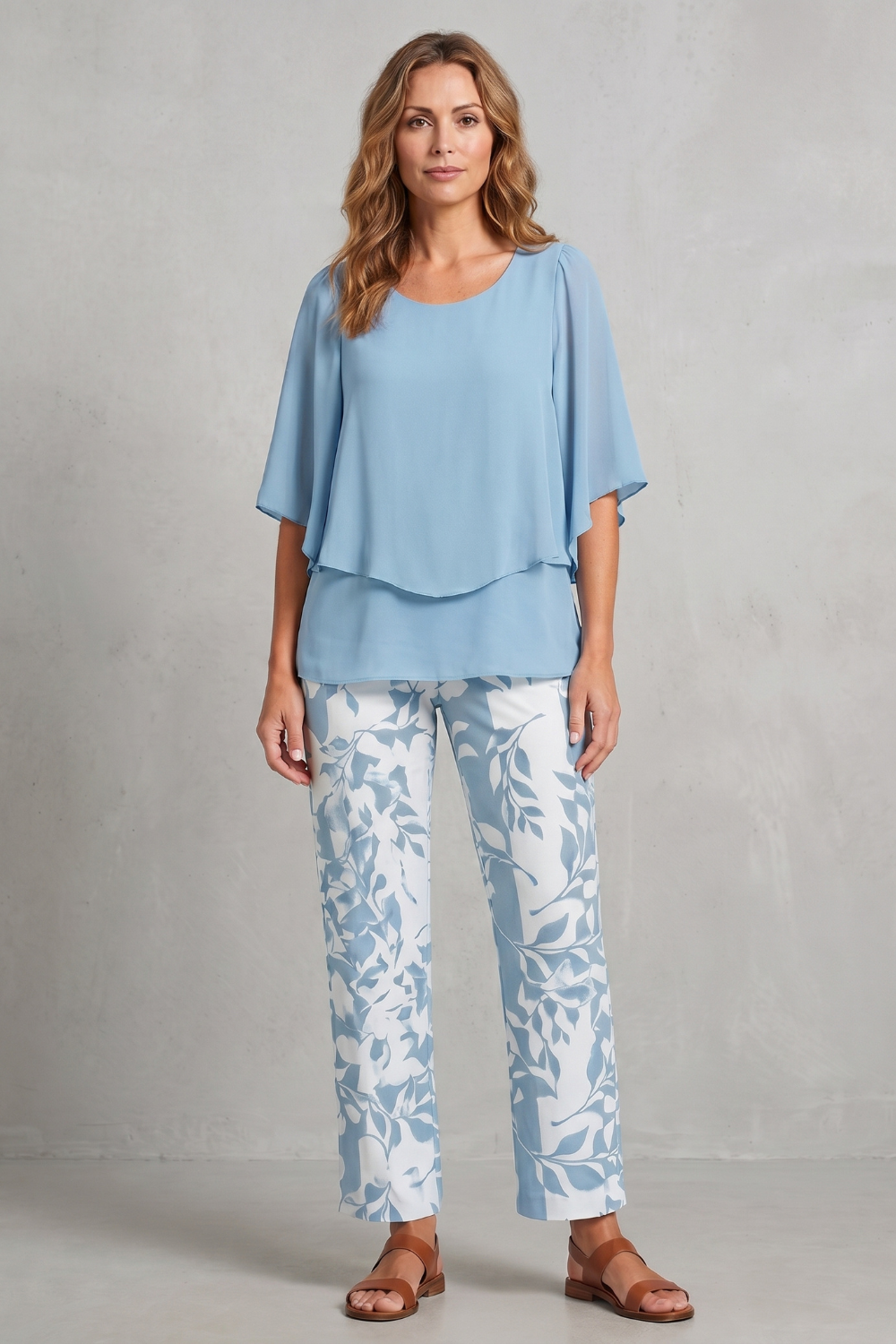 Botanical Print Elegance Two-piece Trouser Set