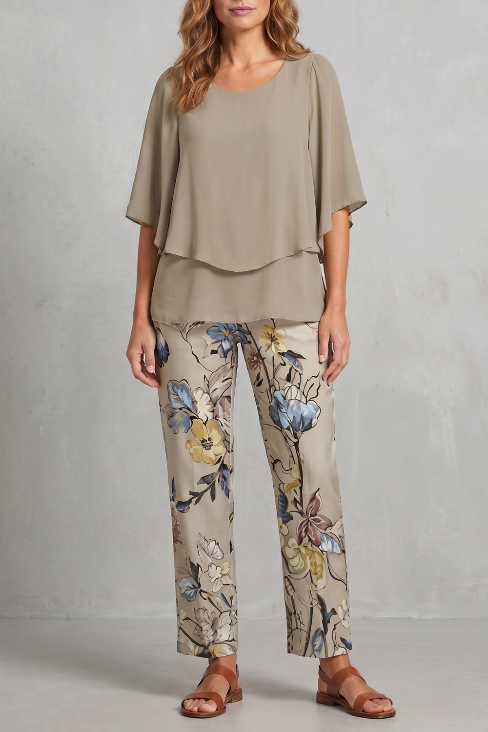 Botanical Print Elegance Two-piece Trouser Set