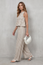 Charming Gingham Pattern Two-piece Trouser Set