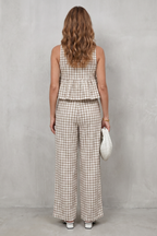 Charming Gingham Pattern Two-piece Trouser Set