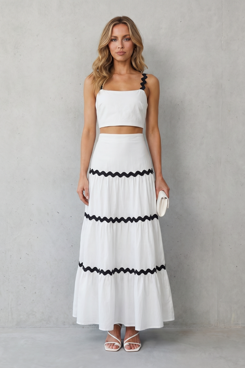Wave Trim Summer Set Skirt Set
