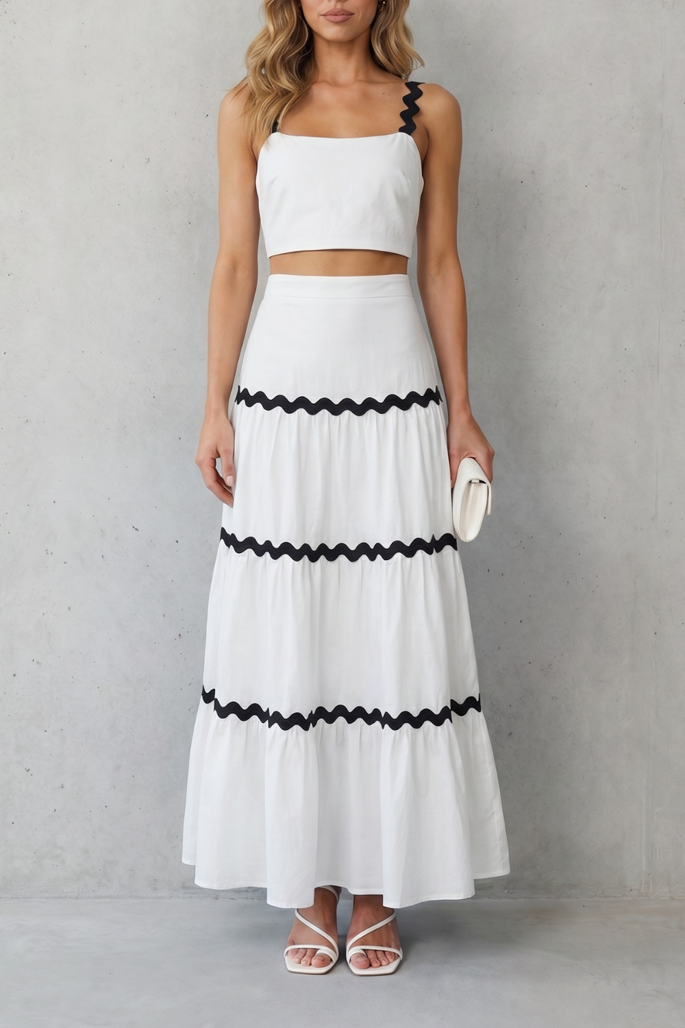 Wave Trim Summer Set Skirt Set