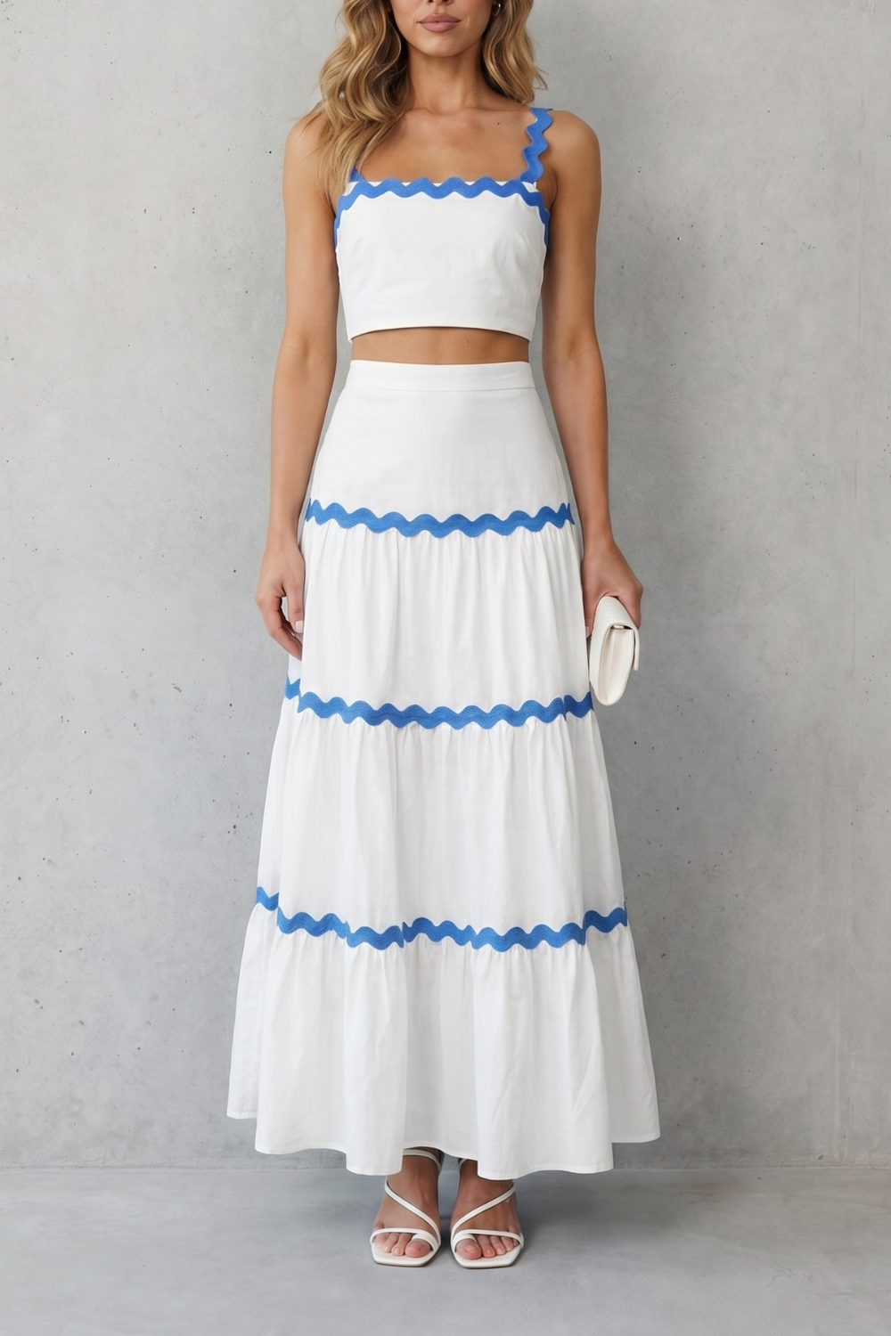 Wave Trim Summer Set Skirt Set