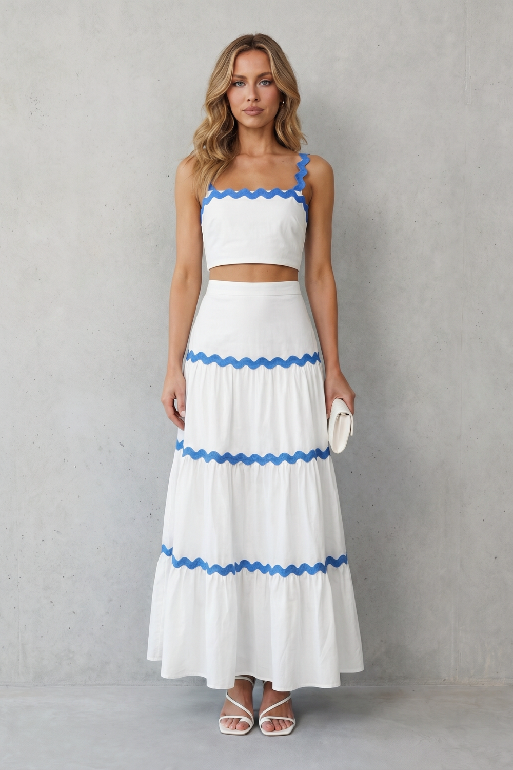 Wave Trim Summer Set Skirt Set
