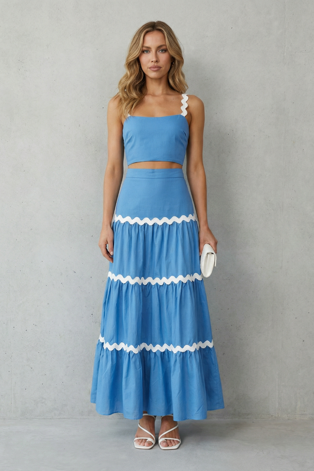 Wave Trim Summer Set Skirt Set