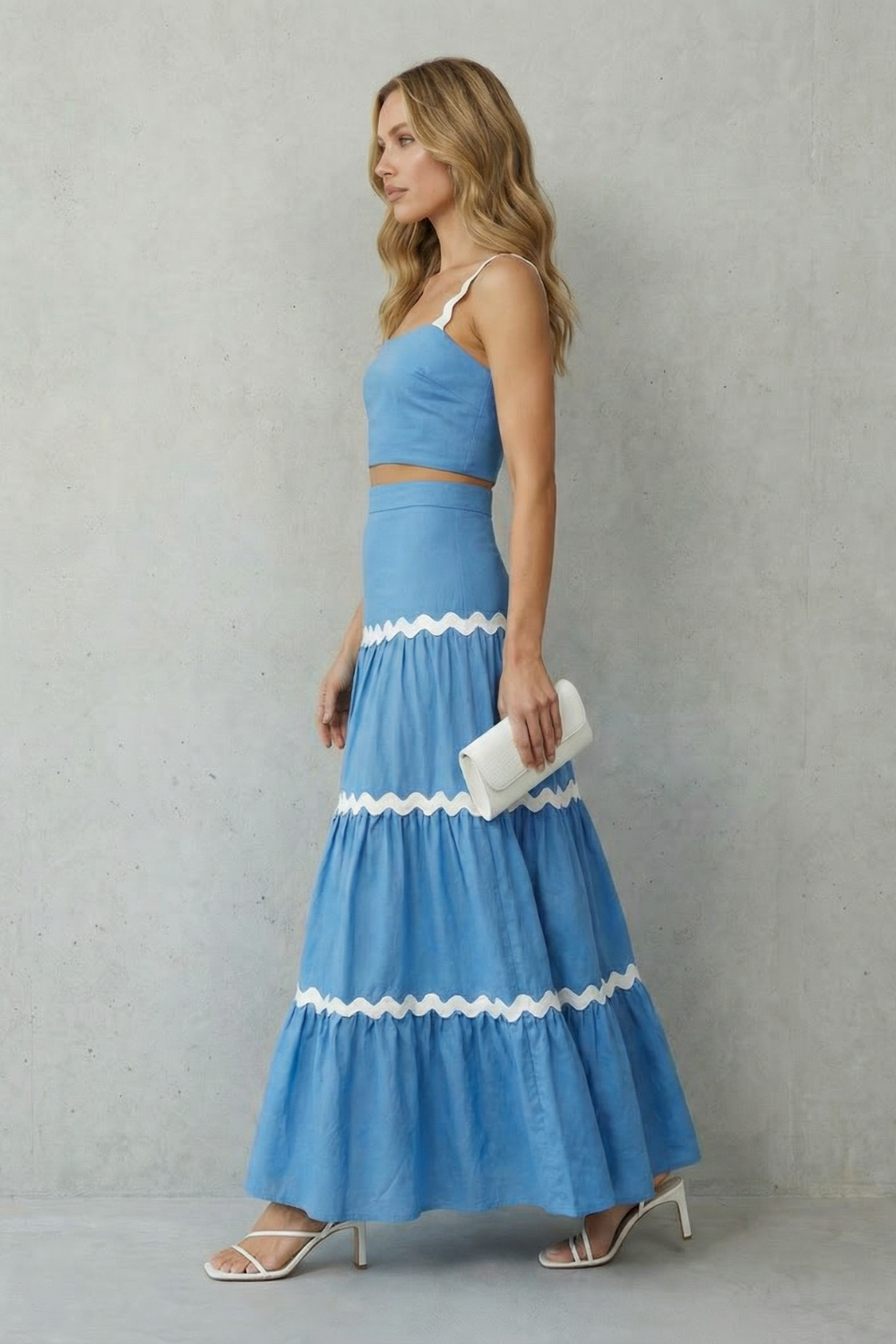 Wave Trim Summer Set Skirt Set