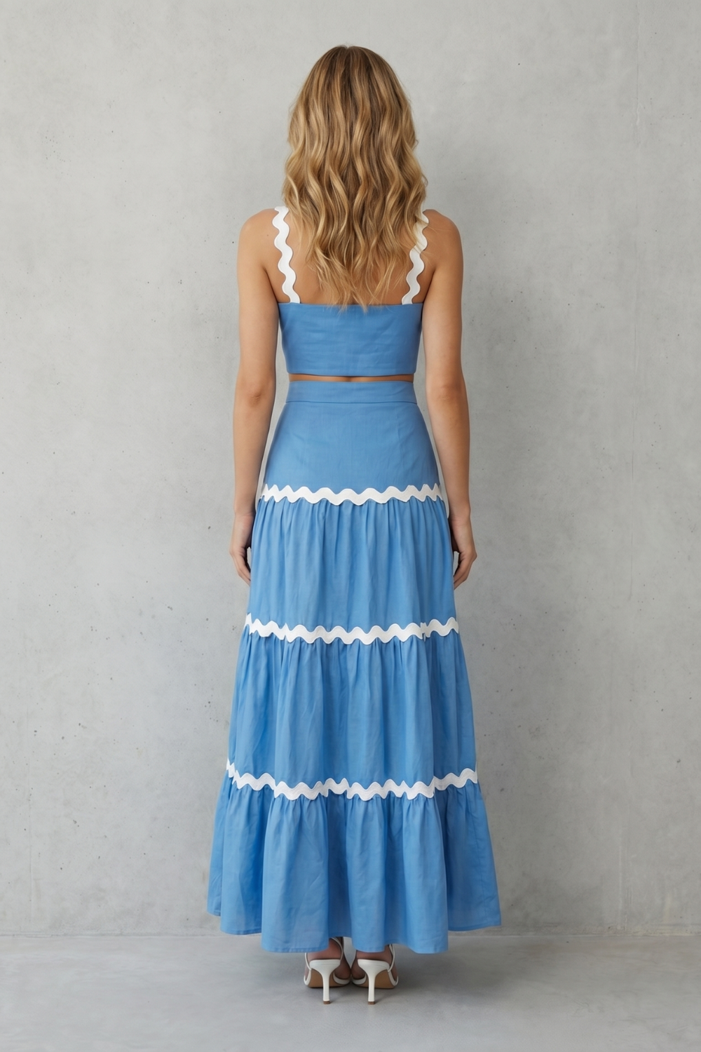 Wave Trim Summer Set Skirt Set