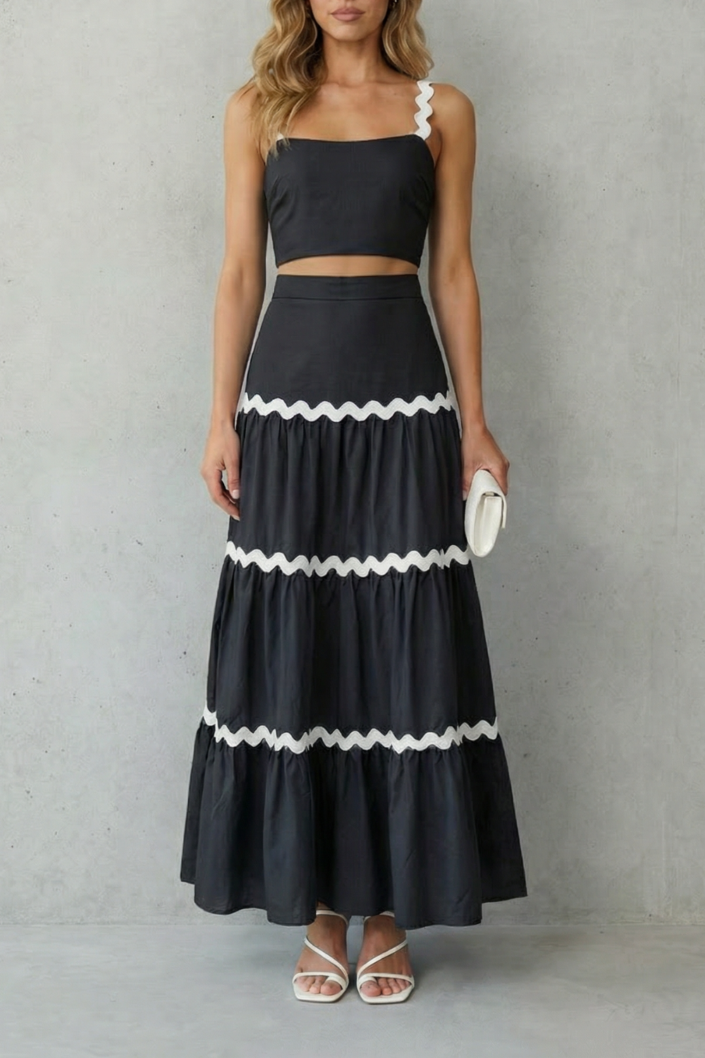 Wave Trim Summer Set Skirt Set