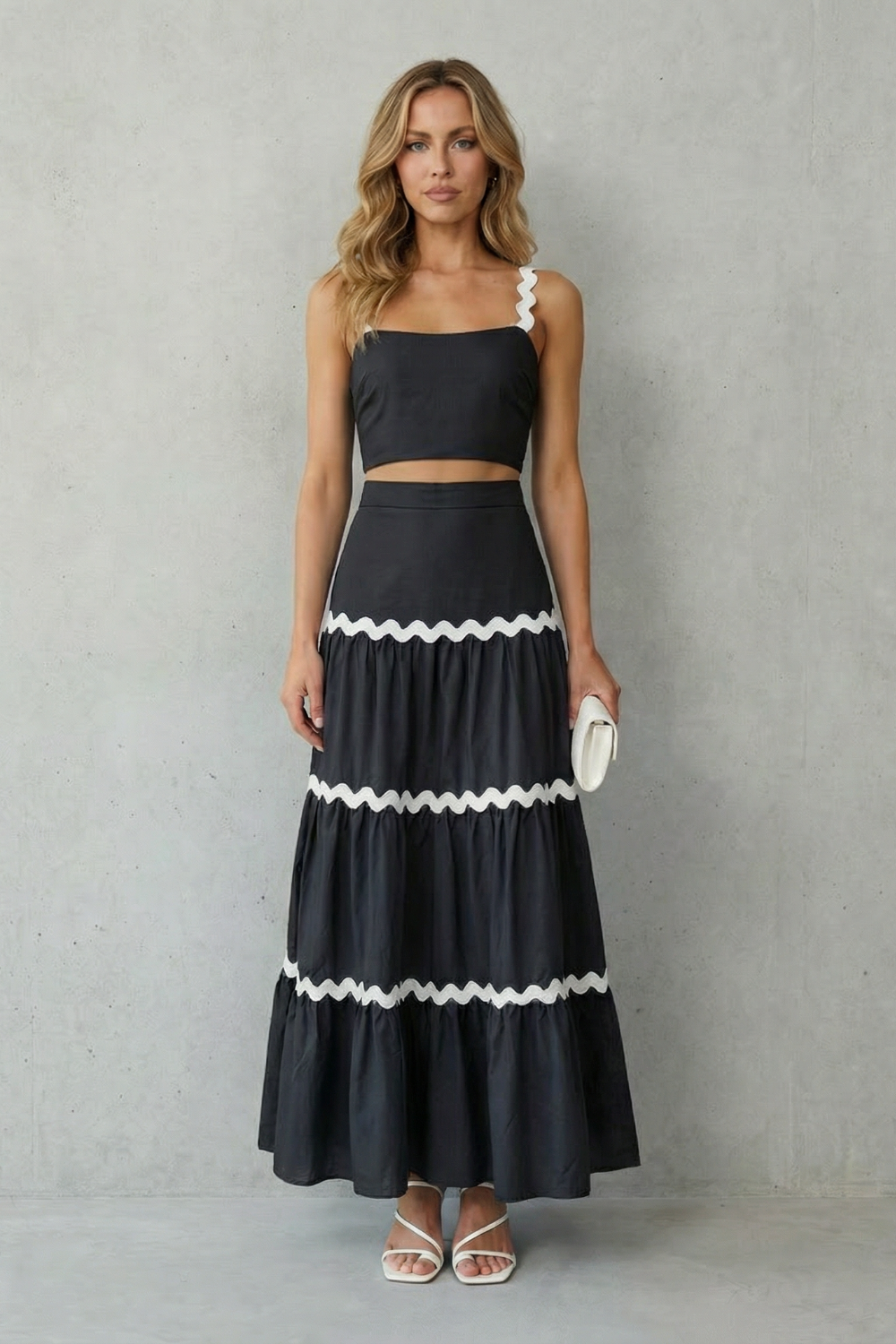 Wave Trim Summer Set Skirt Set